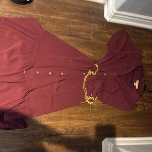 Chic Burgundy Dress with Gold Accents